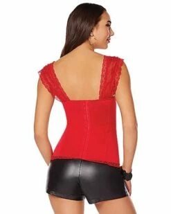 Adult Red Lace Cap Sleeve Corset 4 Adult Red Lace Cap Sleeve Corset -MystiCostume Shop 01572684 b
