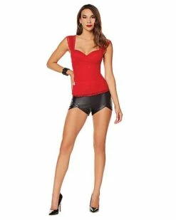Adult Red Lace Cap Sleeve Corset 5 Adult Red Lace Cap Sleeve Corset -MystiCostume Shop 01572684 c