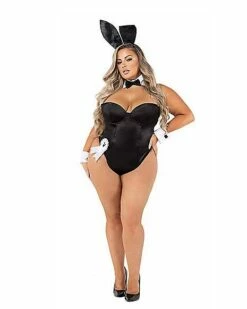 Plus Size Playboy Bunny Bodysuit Outfit - Black